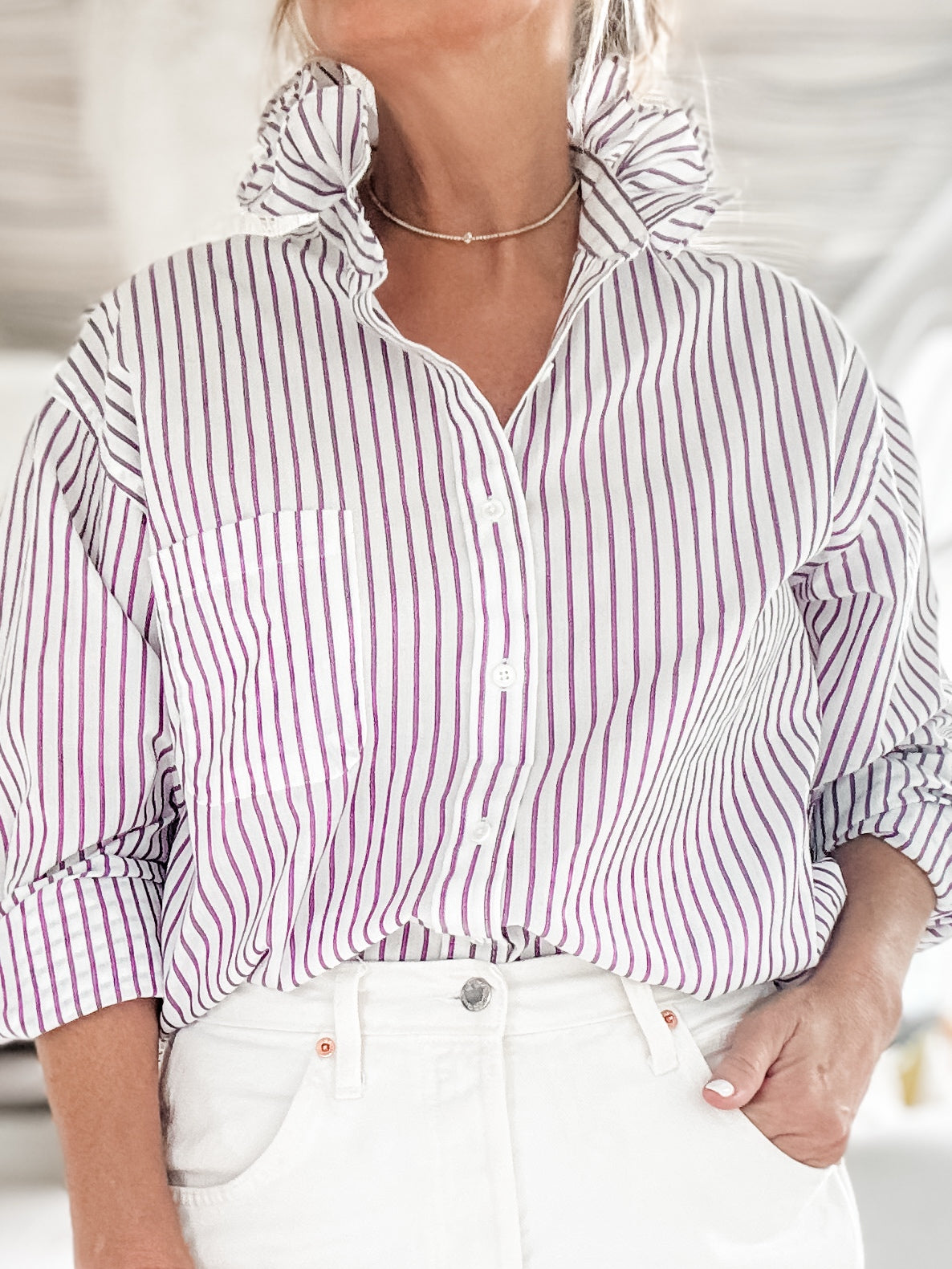 white + purple pin stripes
