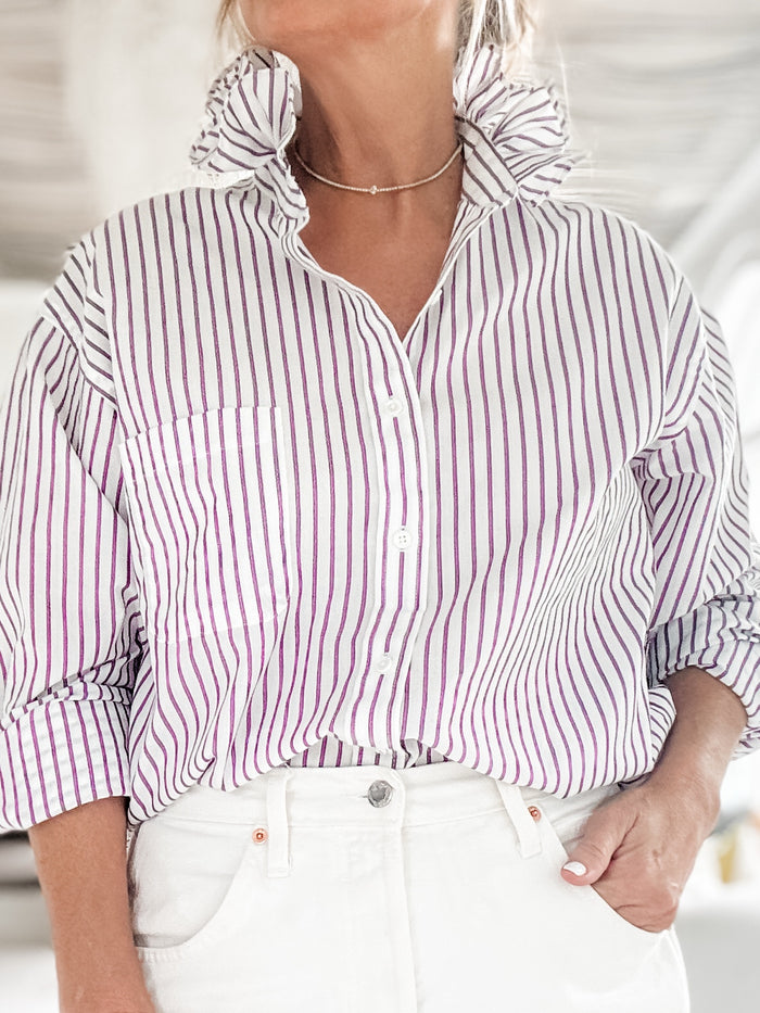 white + purple pin stripes