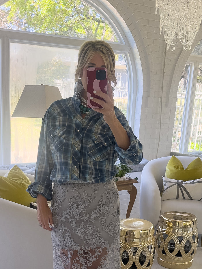 teal plaid + silver collar