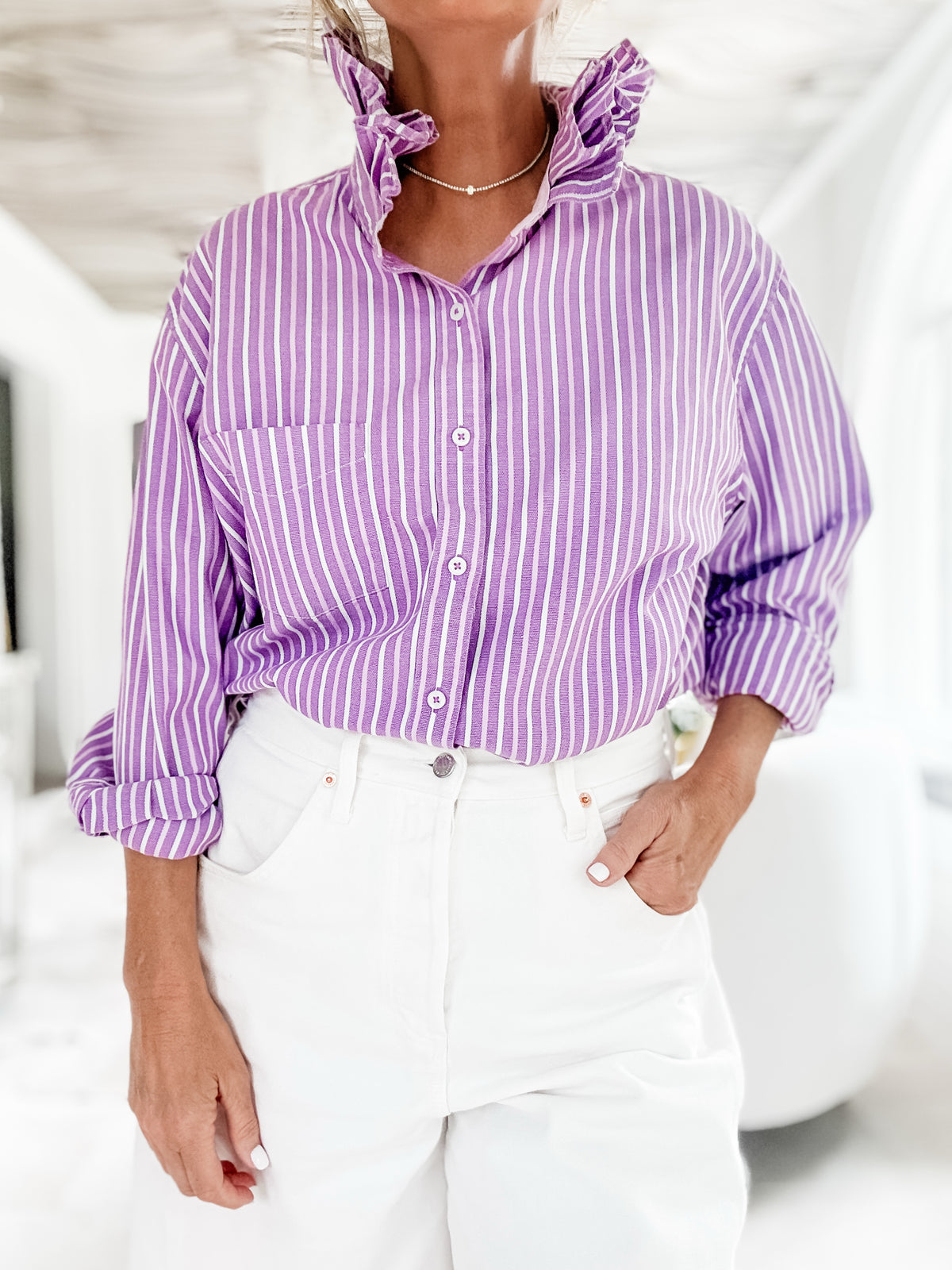 purple + white striped