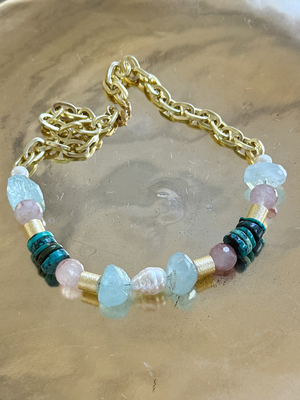 aquamarine + quartz + turquoise + pearl