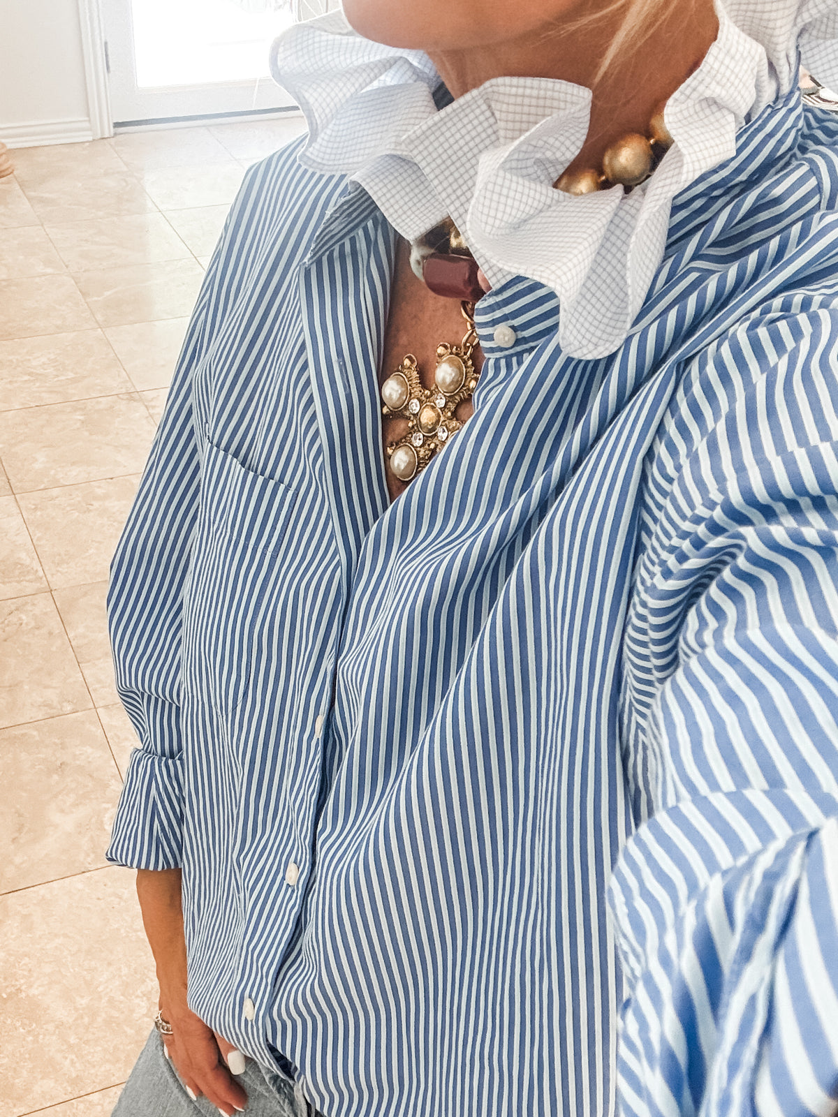 blue striped + blue paid collar