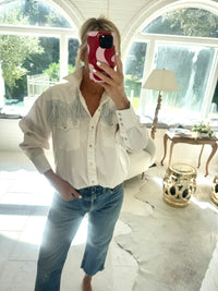 pearl snap ivory w/silver fringe