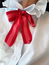 blue stripe + red bow