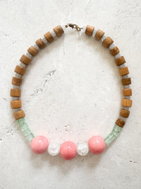 pink + mint + white + wood