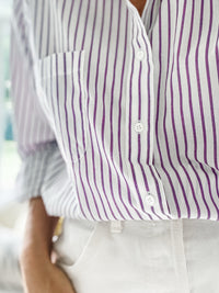 white + purple pin stripes