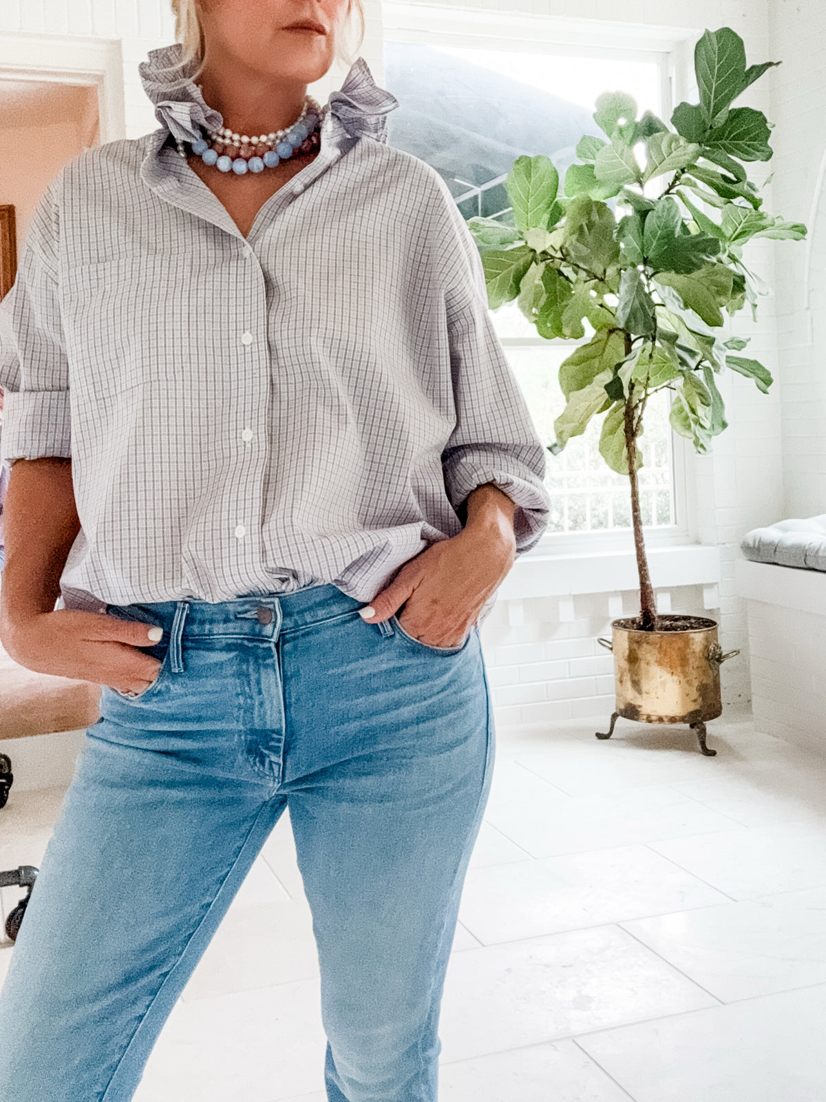 brown + blue tiny plaid