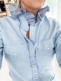 pearl snap blue + stripes
