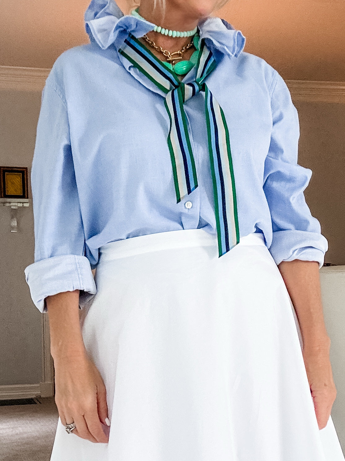 blue + striped bow