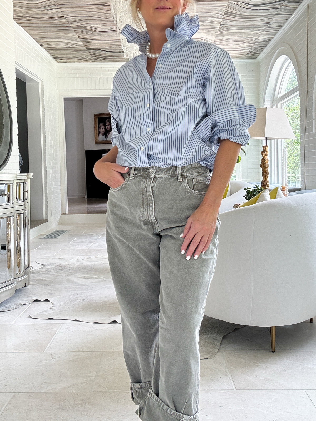 blue + yellow pin stripe