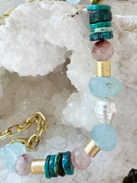 aquamarine + quartz + turquoise + pearl