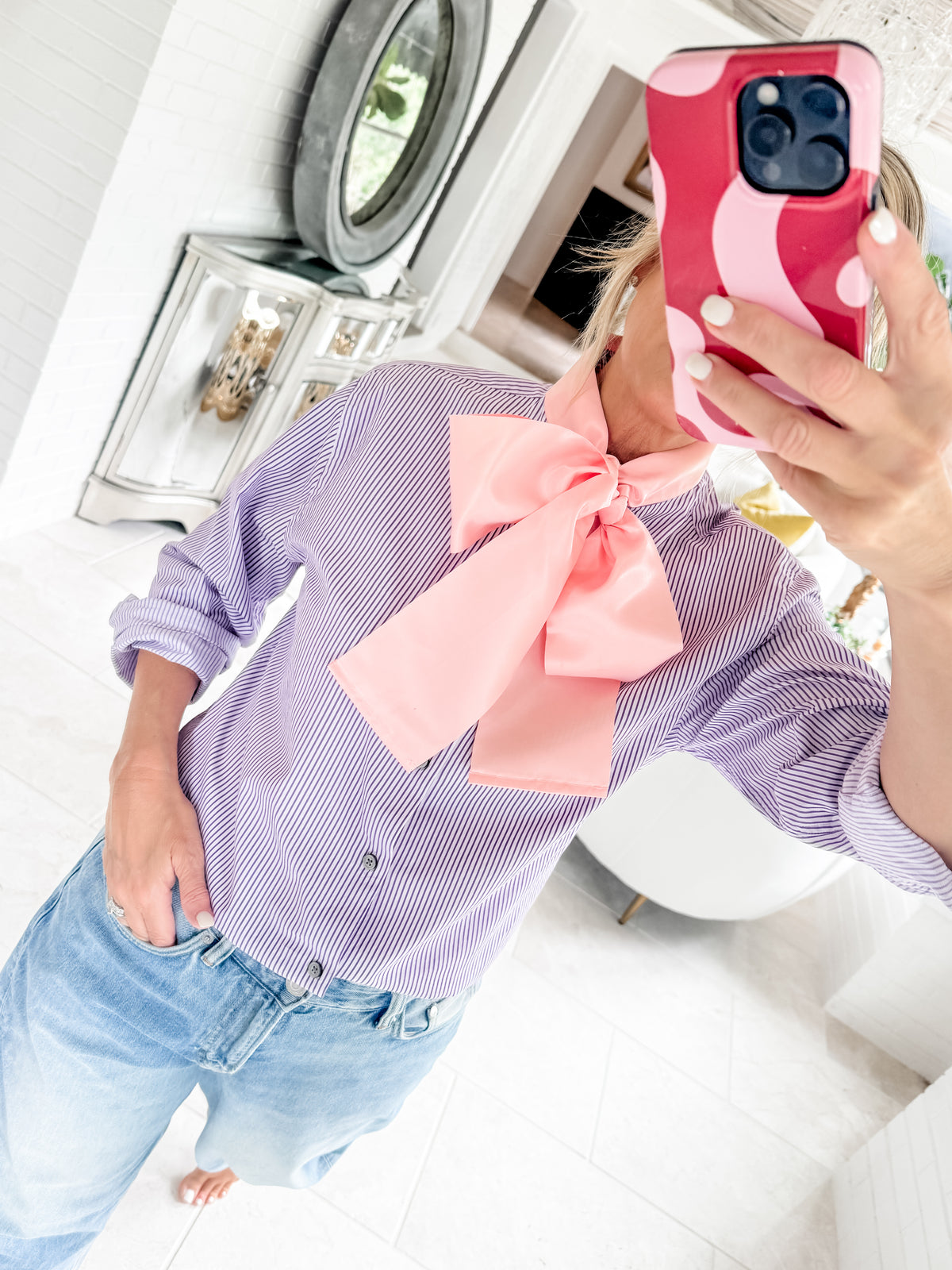 pink bow + purple stripe