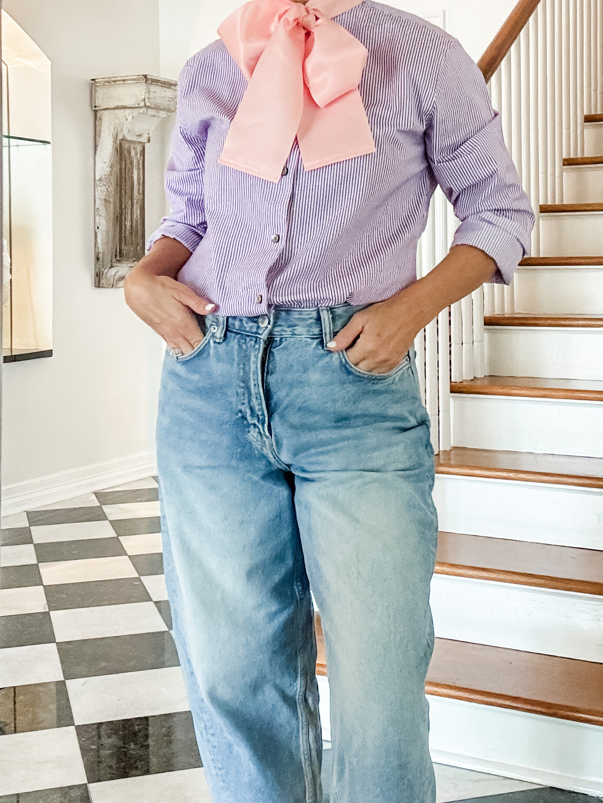 pink bow + purple stripe
