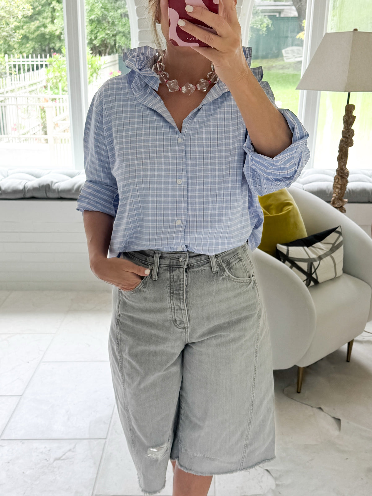 blue check plaid w/pink stripe