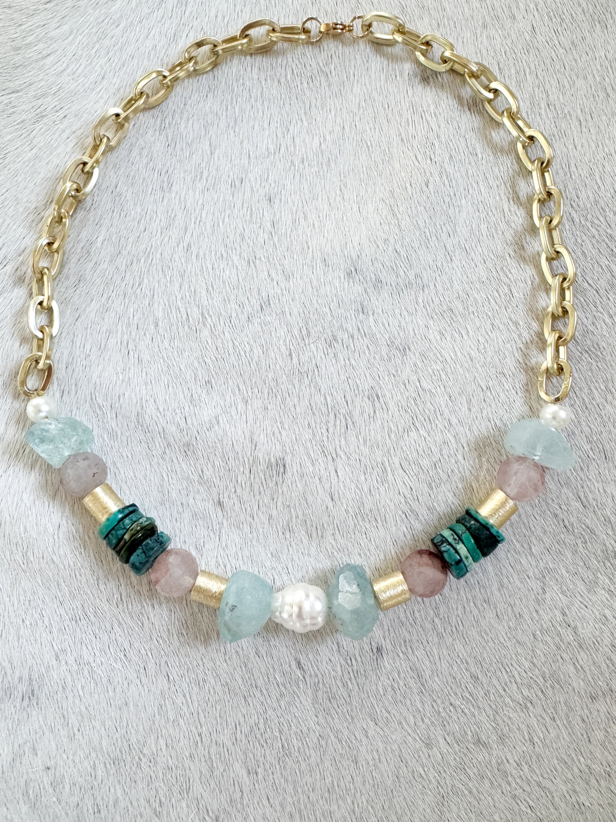 aquamarine + quartz + turquoise + pearl