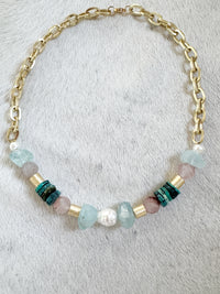 aquamarine + quartz + turquoise + pearl