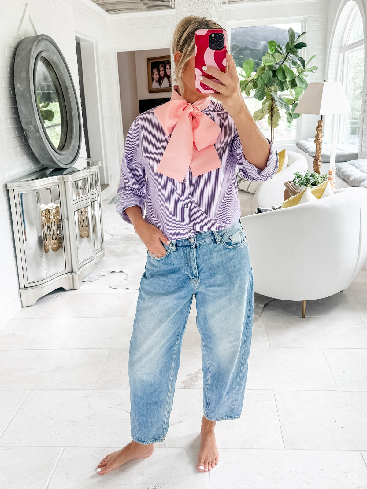 pink bow + purple stripe