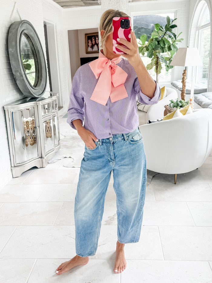 pink bow + purple stripe