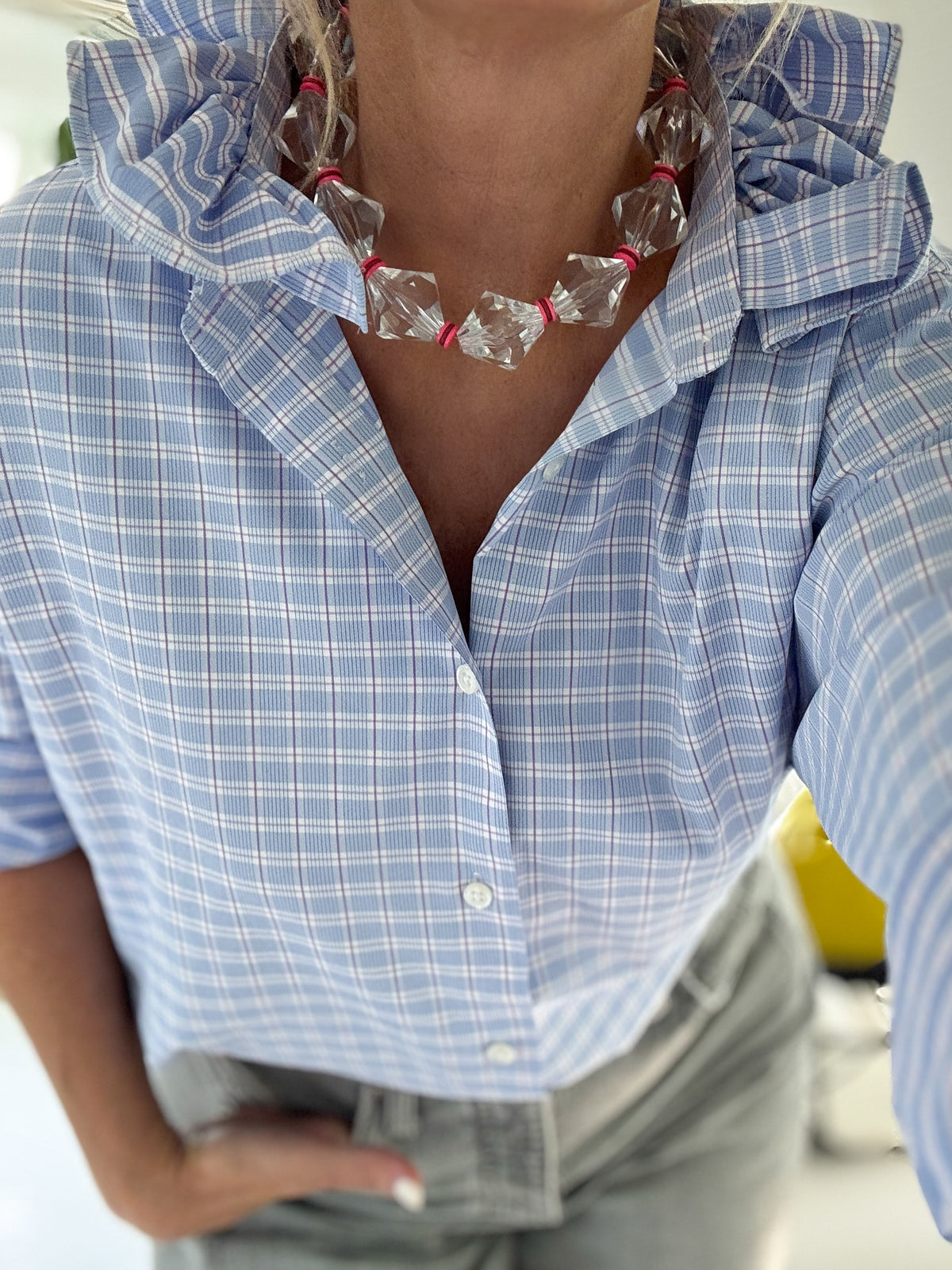 blue check plaid w/pink stripe