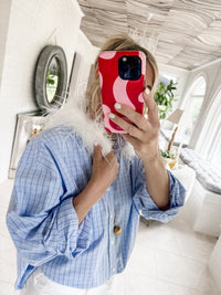 blue plaid + feathers