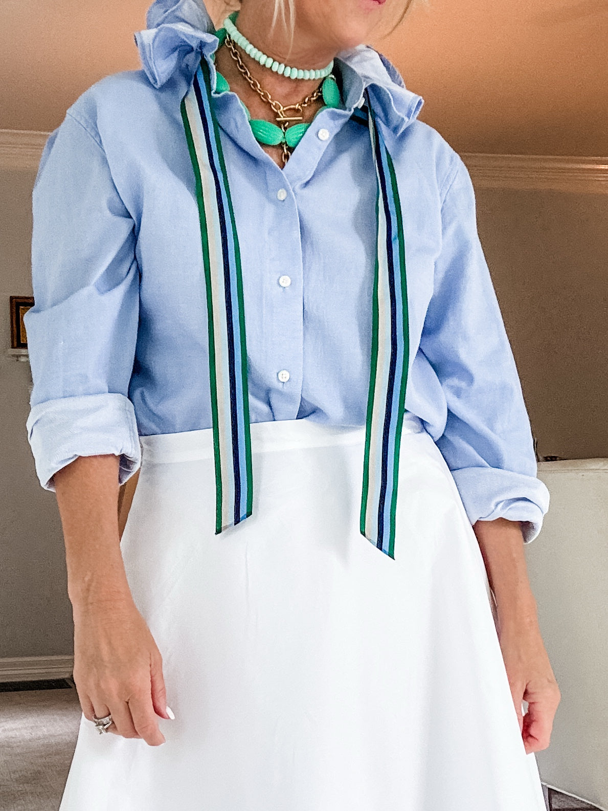 blue + striped bow