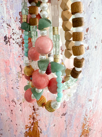 pink + mint + white + wood