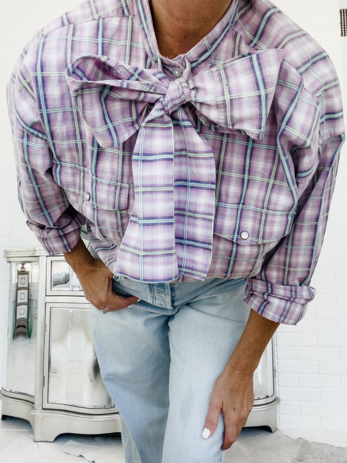 purple plaid bow