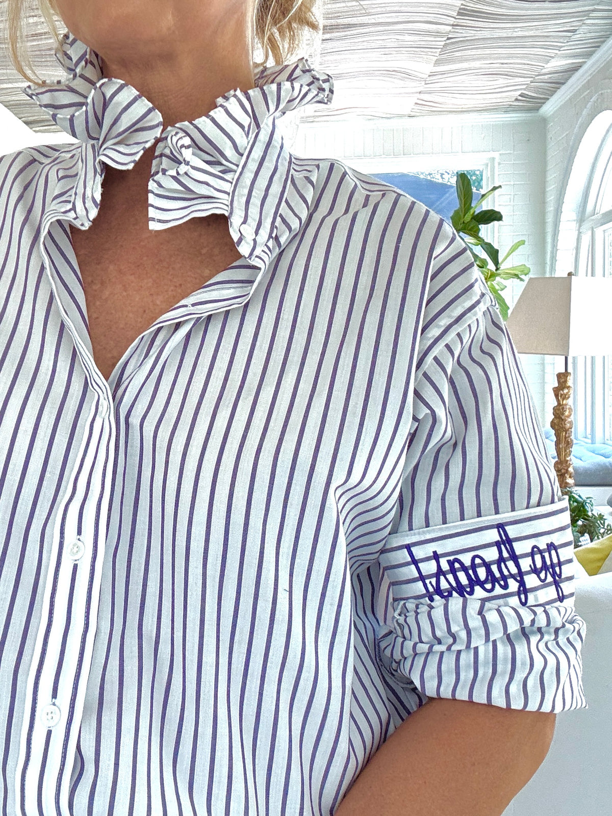 white + purple pin stripes go frogs!