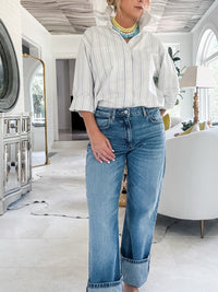 blue + yellow + grey stripe
