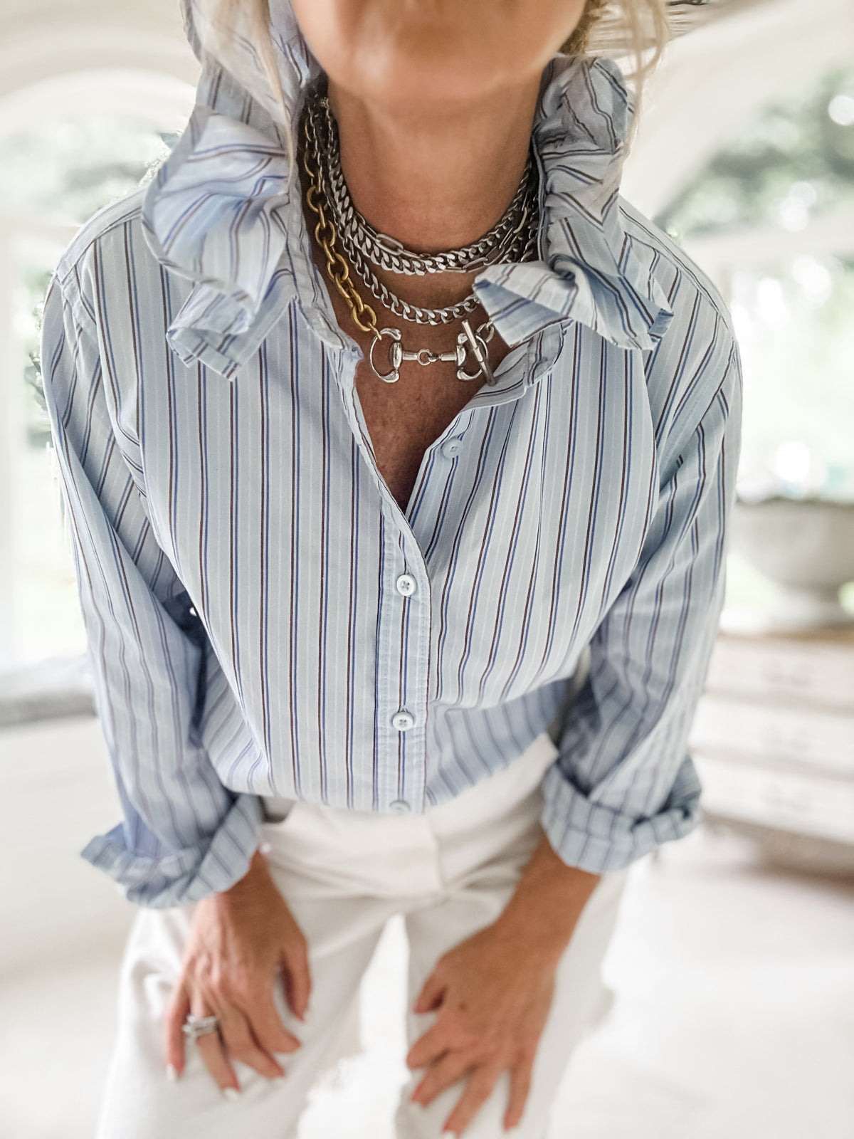 blue with brown + blue pin stripe