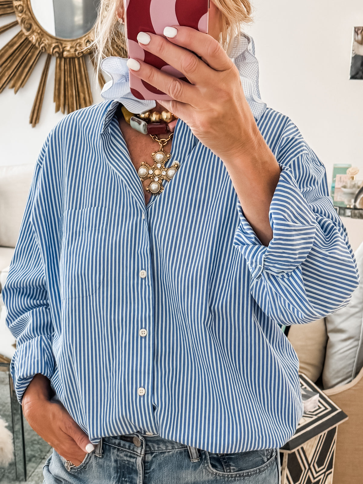 blue striped + blue paid collar