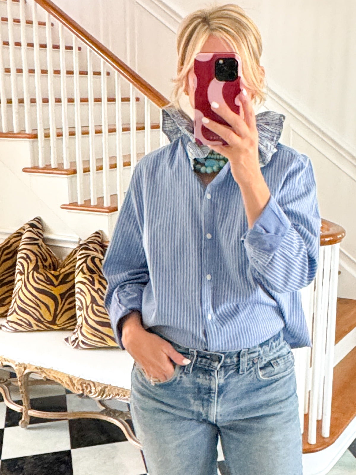 blue + blue striped w/check collar