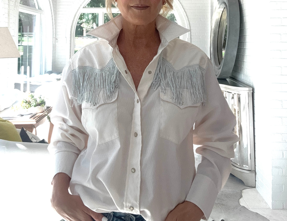 pearl snap ivory w/silver fringe