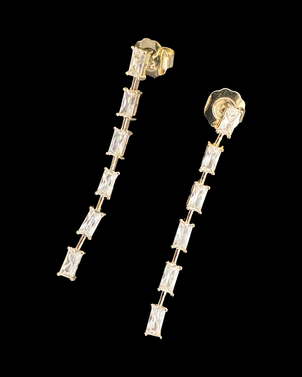 baguette cz + gold drop earrings
