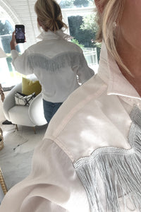 pearl snap ivory w/silver fringe