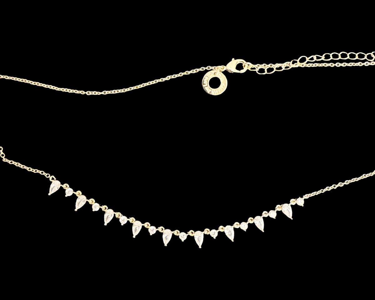 gold delicate pear + round cz necklace