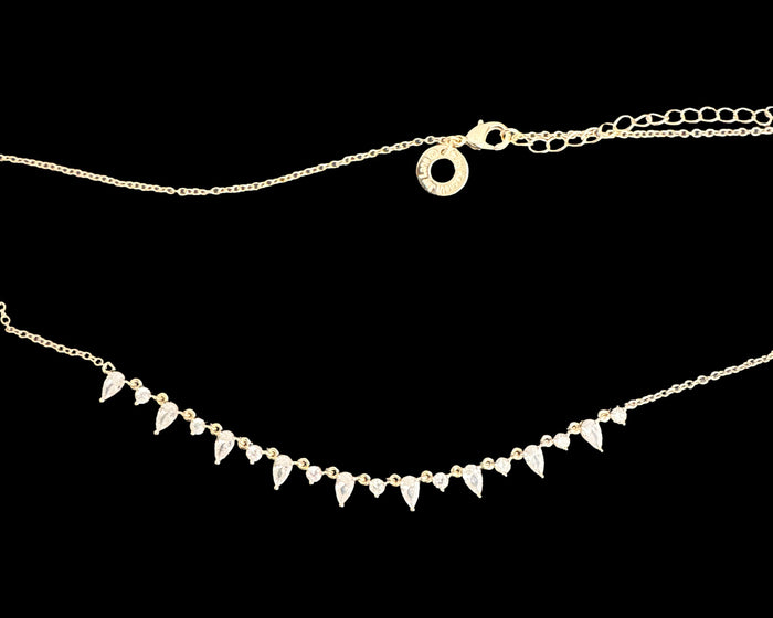gold delicate pear + round cz necklace