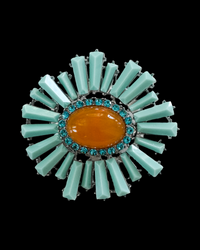 mint starburst brooch pearl necklace
