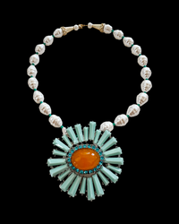 mint starburst brooch pearl necklace